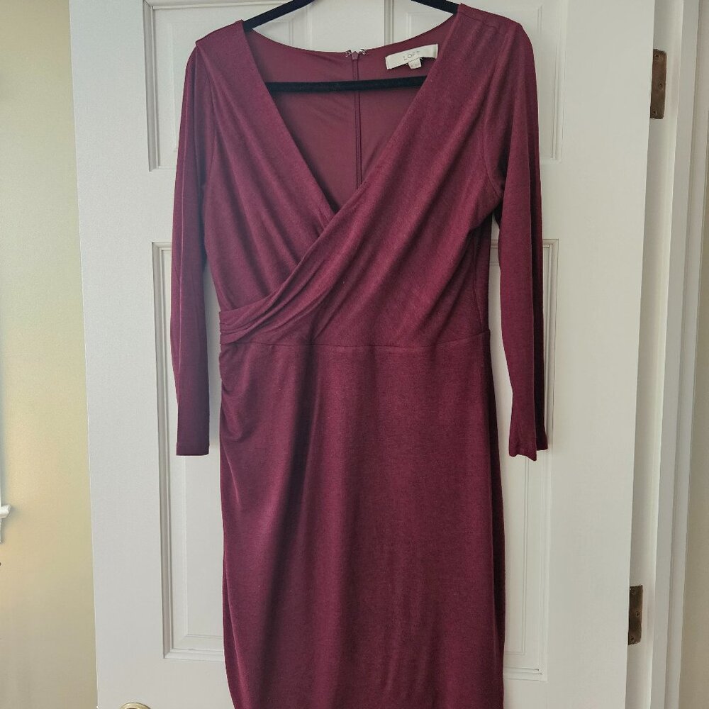 Loft M Burgundy Faux Wrap Dress